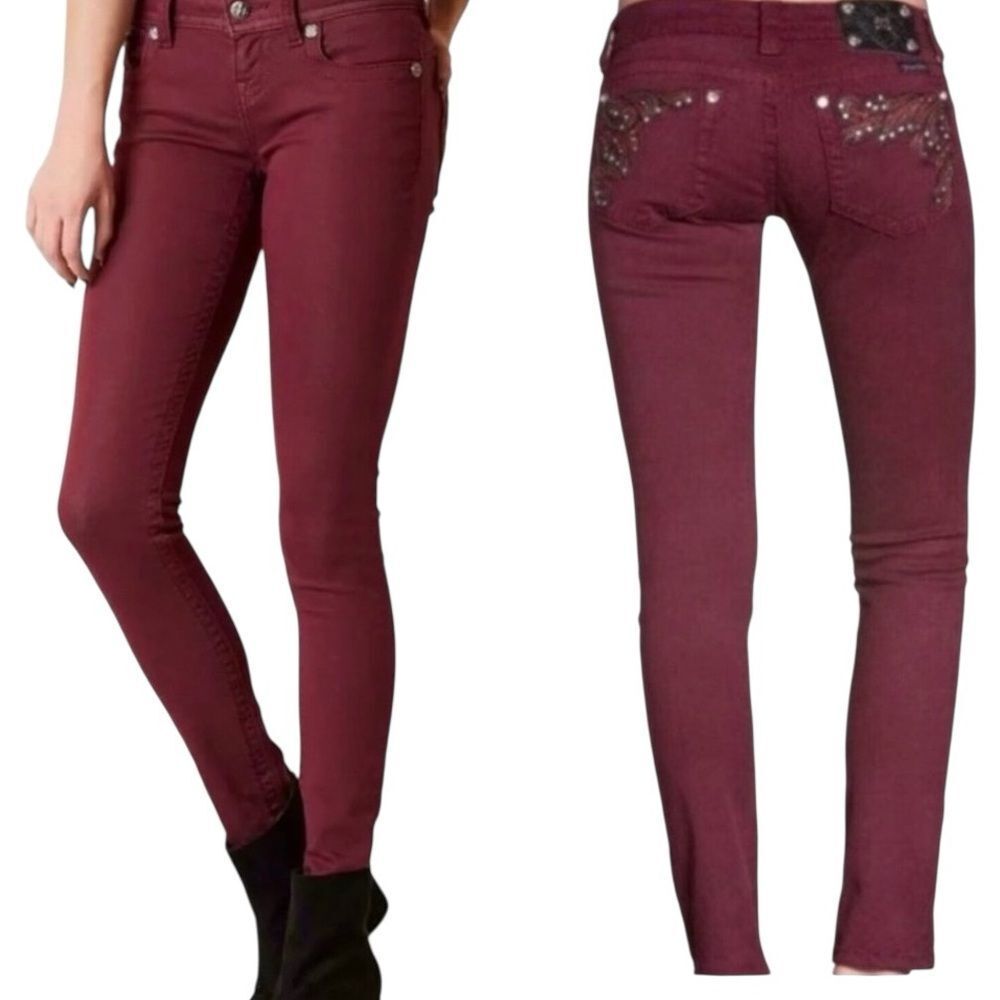 Miss Me Burgundy Skinny Jeans Embroidered back pockets Style JP5614S2 Size 30